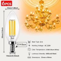 ราคา 6แพ็ค E14ไส้หลอดไฟ LED 220V หลอดไฟเอดิสันย้อนยุคขั้วหลอดไฟวินเทจหลอดไฟ Chandelier C35 6W หรี่แสงได้2700K หลอดไฟสีขาวอบอุ่น6000K หลอดไฟโคมไฟเสมอกัน60W 60W สำหรับบ้าน (18213739860)