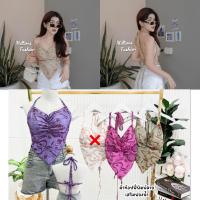 ราคา เสื้อครอป สายเดี่ยวผูกคอ ย่นอกชายแหลม มัดหลัง ผ้าท็อปฟี่ เสริมฟองน้ำ รอบอก32 38 (20463857465)