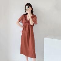 ราคา Ao Dai 2023 ใหม่ชุดนอนผู้หญิงแขนสั้นน้ำแข็งผ้าไหมบ้านสวมใส่สบายระบายอากาศซาตินผ้าไหมชุดนอนสุทธิสีแดง (19078484235)