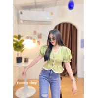 ราคา เสื้อคอวี แต่งระบาย แขนตุ๊กตา (20214372217)