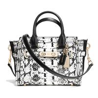 ราคา กระเป๋าถือ Coach แท้ รุ่นหรูที่สุด หนังวัวแท้ ลายหนังงู ไซส์มินิ มีสายยาว COACH 37187 SWAGGER 20 IN COLORBLOCK EXOTIC EMBOSSED LEATHER Black สีดำ (7182498625)