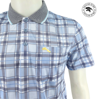 ราคา Jaguar เสื้อยืดโปโล ผู้ชาย ลายตาราง สีฟ้าปกเทา แขนสั้น JAY 1427 BU (19909415702)