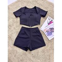 ราคา เซ็ตแขนสั้นผ้าโรเชช ผ้าเทพ เซ็ตแขนสั้นซิปหน้า เสริมฟองน้ำ กางเกงขาสั้น ดึงยางซิปหลัง (17649064317)