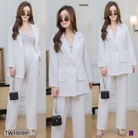 ราคา TW18090 Set ชุดสูทสาวอวบ 2 ชิ้น Blazer แขนยาว กางเกงขายาว (16641214109)