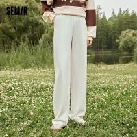 ราคา Semir กางเกงลำลองผู้หญิงเอวยางยืดกางเกงผู้ชายผ้าไหมขาวยาวฤดูใบไม้ร่วง2023กางเกงขาม้าสีทึบใหม่ (20512695886)