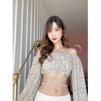 ราคา เสื้อปาดไหล่ แขนยาวลายดอก เสื้อครอปผูกเอว (15029323236)