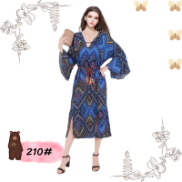 ราคา ชุดเดรสโบฮีเมี่ยน เดรสสาวผอมสาวอวบ กระโปรงผ่าข้าง คอวีแขนกระดิ่งมีเชือกขนนกให้ผูกเอว 210 พร้อมส่ง เสื้อผ้าแฟชั่น (13161049247)