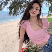 ราคา เสื้อยืดแขนสั้น เสื้อยืดครอป เสื้อเอวลอยคอเหลี่ยมเซ็กซี่โชว์หลังผ้าดีนุ่มราคาสุดคุ้มสินค้าพร้อมส่ง (15139697269)