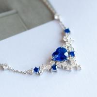 ราคา LIGHT Z ใหม่สร้อยคอไพลินรูปหัวใจฝังเพชรหรูหราบางรอยัลบลูโซ่ชุดจี้ห้อยคอสำหรับผู้หญิง (16983884252)