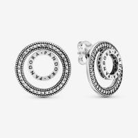 ราคา 925 Sterling Silver Logo Earrings Cubic Zirconia Double Circles Earring Jewelry For Women (21020820987)