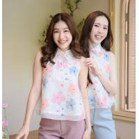 ราคา prettythingonme Petit Top มีพร้อมส่งและส่งตามหลัง แขนกุดปาดโชว์ไหล่นิดๆ แต่งปกระบายรอบปก ทรงปล่อยๆ ชีฟองเกาหลีนิ่ม ลายดอกไม้หวานๆ (20666980785)