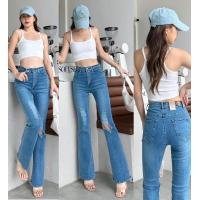 ราคา กางเกงขาม้าเอวสูงผ้ายืดแต่งขาดเก๋ๆ (20012863538)