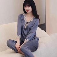 ราคา รับประกันของแท้ ชุดนอนผ้าไหมลูกไม้แขนยาวแบบสองตัว (18671260817)