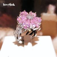 ราคา แหวนการหมั้นแต่งงานสีชมพูแหวนเพชรดอกไม้บานสุดหรู (19222270058)