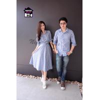 ราคา เสื้อเชิ้ตคู่ลายสก็อต โทนสีฟ้า (15544567404)