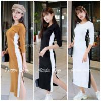 ราคา NARA19 SHOP TOPSHOP เดรสทรงยาวแต่งแถบ ผ่าข้าง งานผ้าร่องเล็ก Basic Style (529046247)