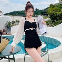 ราคา ชุดว่ายน้ำผู้หญิง ชุดว่ายน้ำแขนยาววันพีช ชุดว่ายน้ำน่ารักๆ สไตล์เกาหลี ใส่แล้วดูผอม (14860461686)