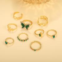 ราคา เครื่องประดับอัญมณีชุดแหวนใบไม้หัวใจลายผีเสื้อ9ชิ้น เซ็ต17กม แหวนคริสตัลสีเขียวโพรงกลวงสีทอง (20208632670)