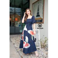 ราคา Aiyarin พร้อมส่ง 3XL เดรสปลา ผ้ายีนส์ เดรสยาว เดรสยีน เดรสกระโปรงยีนส์ พิมพ์ปักลายปลาหน้า หลัง เสื้อผ้าไซร์ใหญ่ เสื้อผ้าสาวอวบ Plussize (13134306752)