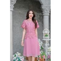 ราคา 2 สีเดรสลูกไม้แขนบอลลูนทรงเอสวยมากๆค่ะ สีน้ำตาล สีชมพู M 3XL (17797789842)