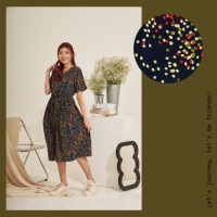 ราคา เดรสแขนสั้นคอกลม เนื้อผ้าโปร่งสบาย ไม่ยับ Something Simple รุ่น AIM ORN printed short sleeve dress (20652163165)