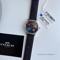 ราคา ของแท้100 นาฬิกาข้อมือ Coach Grand Ladies Silver Tone Black Leather Watch 14503847 (17438681490)