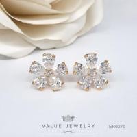 ราคา ต่างหูแป้น ประดับคริสตัลเพชรหยดน้ำ Pear Shaped ลายดอกไม้ Flower ขนาดกลาง เครื่องประดับแฟชั่น ER0267 ER0270 Valuejewelry (19672150593)