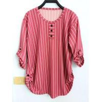 ราคา เสื้อคอกลมตัวยาวแต่งกระดุมแขนสี่ส่วน ผ้ายืดมูวเวฟลายริ้ว อกยืดได้ 42 ยาว 28 นิ้ว (19365340510)