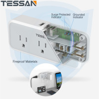 ราคา TESSAN USB Wall Charger Surge Protector 5 AC Outlet Extender with 3 USB Charging Ports 3 Sided Power Strip Multi Plug Outlets USB Adapter Wall Adapter Spaced for Home Travel Office bathroom college do