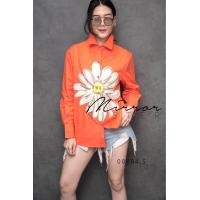 ราคา เสื้อเชิ้ตสกรีนลายดอกโตสีครีมบานฉ่ำละมุน คอปก แขนยาว Tag Mirror Sister (20414793919)