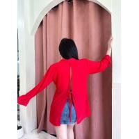 ราคา พร้อมส่ง เสื้อเชิตชีฟองผูกโบว์ด้านหลัง งานสวย ใส่สบาย K7693 (18924955666)