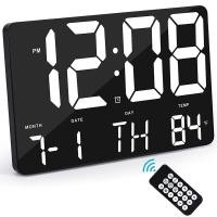 ราคา Digital Wall Clock Large Display Alarm Clock with Wireless Remote Control LED Wall Clock with Date and Temperature (11993084767)