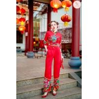 ราคา เซท 2 ชิ้น เสื้อแขนสั้น 5 ส่วร คอจีน ดีไซส์สีแดงแต่งผ้าลายจีนตรงคอและกลางตัวและปลายแขน แมทซ์กับกางเกงขายาวปลายชายแต่งลายแมทซ์กันกับเสื้อ งานสวยเนื้อผ้าดีลายคมชัดคร้าา (21278489586)