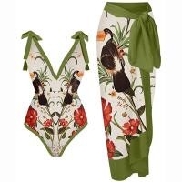 ราคา 2023 New 2 Pieces Women Bikini Skirt Set Push Up Floral Printed Bikinis Strappy Bandage Swimwear Thin Hot Spring Bathing Suit (18048045563)
