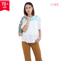 ราคา iiMKเสื้อเบลาส์ คอกลม ปักลาย ผ่าหน้าติดกระดุม WKB545 (20528616898)