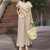 ราคา จัดส่งฟรี Esolo ZANZEA ชุดวอร์ม2ชิ้นสำหรับชุดแขนสั้นเสื้อผู้หญิงท่อนบนหลวมกางเกงขายาว Solid 15 (19020632795)