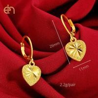 ราคา EH Emas 916 Gold Hollow Heart Drop Dangle ต่างหูสำหรับหูที่บอบบาง (16561999389)