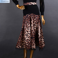 ราคา เดรสยาวชุดเต้นปลายก้นกระโปรงเต้นรำทันสมัยสำหรับผู้หญิงพิมพ์ลายเสือดาวลายจุดสีขาวสีดำชุดเต้นรำละติน (19932403169)