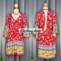 ราคา มินิเดรสผูกหลัง เดรสสั้นพิมพ์ลายสไตล์โบฮีเมี่ยน (20599719174)