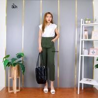 ราคา 8801 กางเกง ทรงสแล็คกระบอกเล็ก 8 ส่วน เอวสูง ใส่ทำงาน ผ้าเปเป้ ไซส์ S XXL (20107883831)