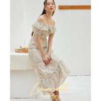 ราคา bysasi Limoncello maxi dress เดรสปาดไหล่กระโปรงยาวพองตัดต่อลูกไม้ลายเลมอน Pre order 7 Day SSSS2370008 (19010097091)