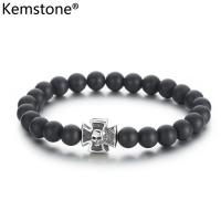 ราคา Kemstone กำไลข้อมือหินโมรากะโหลกคู่เหล็กสเตนเลสสีดำสำหรับผู้ชายเครื่องประดับกำไลข้อมือลูกปัดสำหรับผู้ชาย (20079738750)