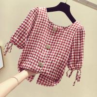 ราคา เสื้อเชิ้ตสตรีลายสก็อตทรงหลวมเสื้อเชิ้ตแขนสั้นคอวีสไตล์เกาหลีสำหรับฤดูร้อนสินค้าใหม่ปี2022 (12254619005)