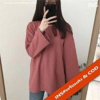 ราคา INS เสื้อยืดแขนยาวผู้หญิง คอกลม สีพื้น oversize หลวมๆ ทรงปล่อยตรงผ้าคอตตอน 358 (11091201122)