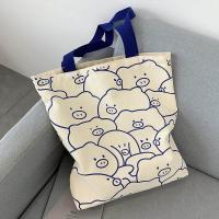 ราคา กระเป๋าผ้า สะพายไหล่ ผ้าแคนวาส ขนาดใหญ่ สกรีนลายหมู สีน้ำเงิน 35 (20815140970)