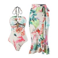 ราคา 2024 Lace Up Halter One Piece Swimsuit Print Flower Hollow Out Women Bikini Set Swimwear Slimming Bathing Suit Beach Wear (21277143080)