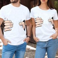 ราคา เสื้อยืดคู่รักแขนสั้นมือหนึ่ง3D สีขาวแขนสั้นฤดูร้อน (20083559028)