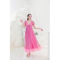 ราคา GANNIESHOP พร้อมส่ง S 2XL Ai3 dress เดรส เดรสยาว เดรสสีชมพู เดรสสาวอวบ เดรสลายดอกไม้ ชุดออกงาน ใส่ไปงานแต่ง ใส่ไปเที่ยวทะเล กระโปรงพริ้วๆ แขนตุ๊กตาสีชมพู เอวแต่งสายผูกโบว์ ผ้าชีฟองแต่งกลิตเตอร์ลายหัวใ