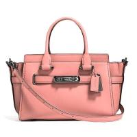 ราคา กระเป๋าถือ Coach แท้ รุ่นหรูที่สุด หนังแท้ หนังนิ่ม มีสายยาว สีหายาก ไซส์กลาง มีหมุดที่ฐาน COACH 12111 SWAGGER 27 IN GLOVETANNED LEATHER BAG MELON สีชมพู (1316376848)