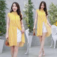 ราคา Set 2 ชิ้นเสื้อแขนกุดคอปีนตัวยาวผ่าหน้า ลายทาง มีซิปด้านหลัง มาพร้อมกับกางเกงขาสั้น สีพื้นเรียบ (18893143696)